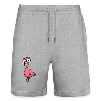 Cheerful Pink Flamingo Cartoon - Stanley/Stella Trainer Unisex Organic Jogging Shorts - heather grey - Front - Nik (191cm) & Marisol (170cm)