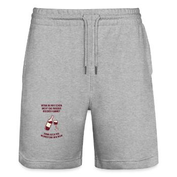 Funny Wine T-Shirt (Hand Me the Wine!) - Stanley/Stella Trainer Unisex Organic Jogging Shorts - heather grey - Front - Nik (191cm) & Marisol (170cm)