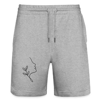 Liniengesicht mit Blattwerk - Stanley/Stella Unisex Bio Joggingshorts Trainer  - Grau meliert - Vorne - Nik (191cm) & Marisol (170cm)