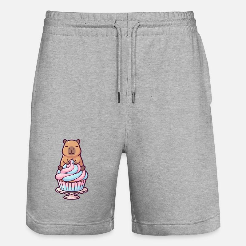 Capybara sur gâteau cupcake motif sucré - Short de jogging bio TRAINER Stanley/Stella unisexe - gris chiné