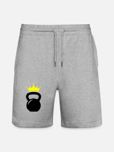 Kettlebell Crown Gym Logo - Stanley/Stella Trainer Unisex Organic Jogging Shorts - heather grey