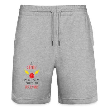 les génies naissent en Décembre - Naissance - HPI - Short de jogging bio TRAINER Stanley/Stella unisexe - gris chiné - Devant - Nik (191cm) & Marisol (170cm)