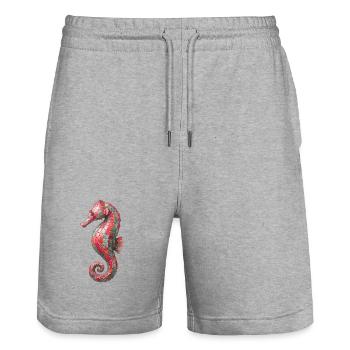 Seahorse Mosaic - Nautical Art Design - Stanley/Stella Trainer Unisex Organic Jogging Shorts - heather grey - Front - Nik (191cm) & Marisol (170cm)