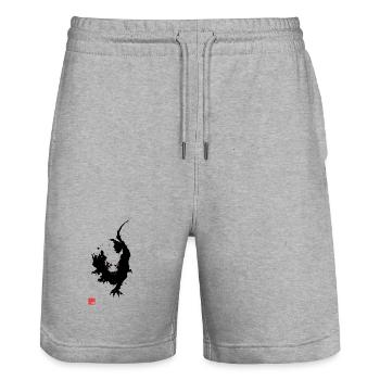 NEZUMI ONI – Rotäugige Sumi-e Dämonenratte - Stanley/Stella Unisex Bio Joggingshorts Trainer  - Grau meliert - Vorne - Nik (191cm) & Marisol (170cm)
