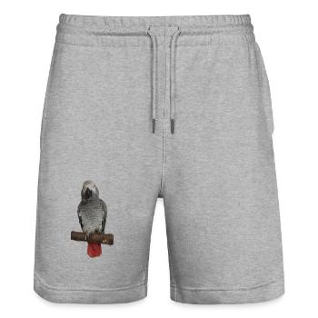 Perroquet gris sur branche - Short de jogging bio TRAINER Stanley/Stella unisexe - gris chiné - Devant - Nik (191cm) & Marisol (170cm)