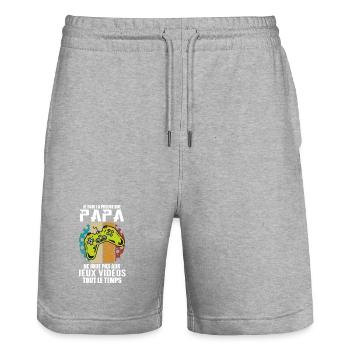 Proof that Dad doesn't play video games - Stanley/Stella Trainer Unisex Organic Jogging Shorts - heather grey - Front - Nik (191cm) & Marisol (170cm)