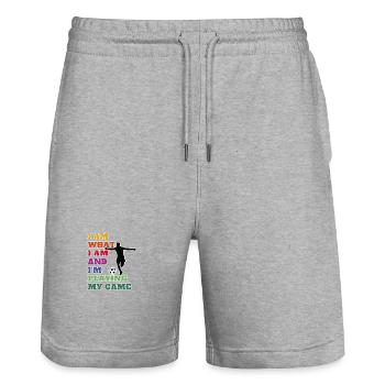 Football love. Football My Game. - Stanley/Stella Trainer Unisex Organic Jogging Shorts - heather grey - Front - Nik (191cm) & Marisol (170cm)