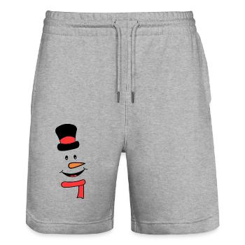 Schneemann Gesicht mit Schal und Hut - Stanley/Stella Unisex Bio Joggingshorts Trainer  - Grau meliert - Vorne - Nik (191cm) & Marisol (170cm)