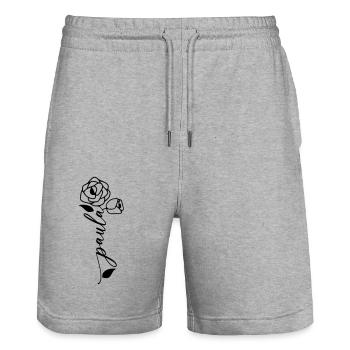 Paula Surname First Name Name Flower - Stanley/Stella Trainer Unisex Organic Jogging Shorts - heather grey - Front - Nik (191cm) & Marisol (170cm)