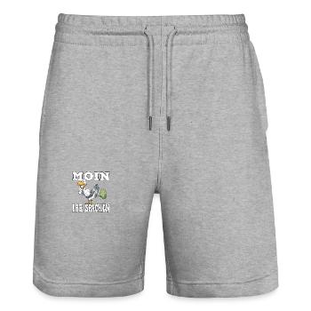 MOIN IHR SPACKEN für einen Möwen Spruch - Stanley/Stella Unisex Bio Joggingshorts Trainer  - Grau meliert - Vorne - Nik (191cm) & Marisol (170cm)