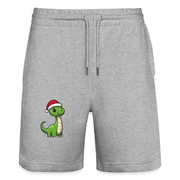 Dinosaur Brontosaurus Christmas Cute - Stanley/Stella Trainer Unisex Organic Jogging Shorts - heather grey - Front - Nik (191cm) & Marisol (170cm)
