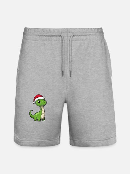 Dinosaur Brontosaurus Christmas Cute - Stanley/Stella Trainer Unisex Organic Jogging Shorts - heather grey