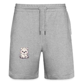 Cute Kawaii Fluffy White Animal Adorable Eyes - Stanley/Stella Trainer Unisex Organic Jogging Shorts - heather grey - Front - Nik (191cm) & Marisol (170cm)