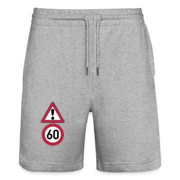 60th birthday, attention 60 ... + - Stanley/Stella Trainer Unisex Organic Jogging Shorts - heather grey - Front - Nik (191cm) & Marisol (170cm)