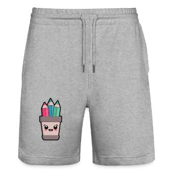 Kawaii Pencil Holder - Stanley/Stella Trainer Unisex Organic Jogging Shorts - heather grey - Front - Nik (191cm) & Marisol (170cm)