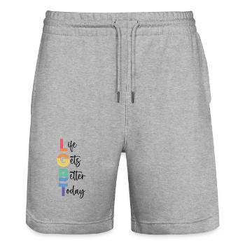 Mois de la fierté LGBT - La vie s’améliore aujourd’hui - Short de jogging bio TRAINER Stanley/Stella unisexe - gris chiné - Devant - Nik (191cm) & Marisol (170cm)