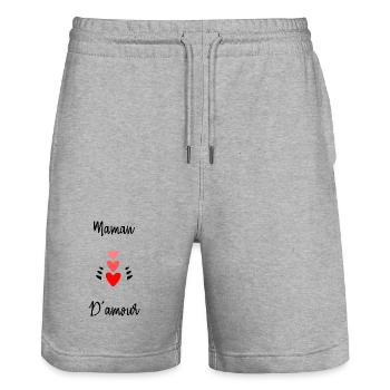 MAMAN. FÊTE DES MÈRES. BONNE FÊTE - Short de jogging bio TRAINER Stanley/Stella unisexe - gris chiné - Devant - Nik (191cm) & Marisol (170cm)