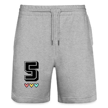 5. 5 YEARS. 5th ANNIVERSARY. 5 YEAR ANNIVERSARY - Stanley/Stella Trainer Unisex Organic Jogging Shorts - heather grey - Front - Nik (191cm) & Marisol (170cm)