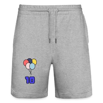 10. 10 YEARS. 10th ANNIVERSARY. 10 YEAR ANNIVERSARY. - Stanley/Stella Trainer Unisex Organic Jogging Shorts - heather grey - Front - Nik (191cm) & Marisol (170cm)