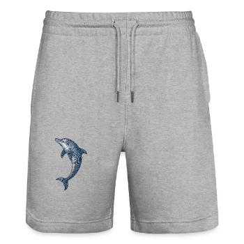 Vintage Dolphin Illustration for Apparel - Stanley/Stella Trainer Unisex Organic Jogging Shorts - heather grey - Front - Nik (191cm) & Marisol (170cm)