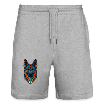 Geometrischer Deutscher Schäferhund – Bunter Hund A - Stanley/Stella Unisex Bio Joggingshorts Trainer  - Grau meliert - Vorne - Nik (191cm) & Marisol (170cm)