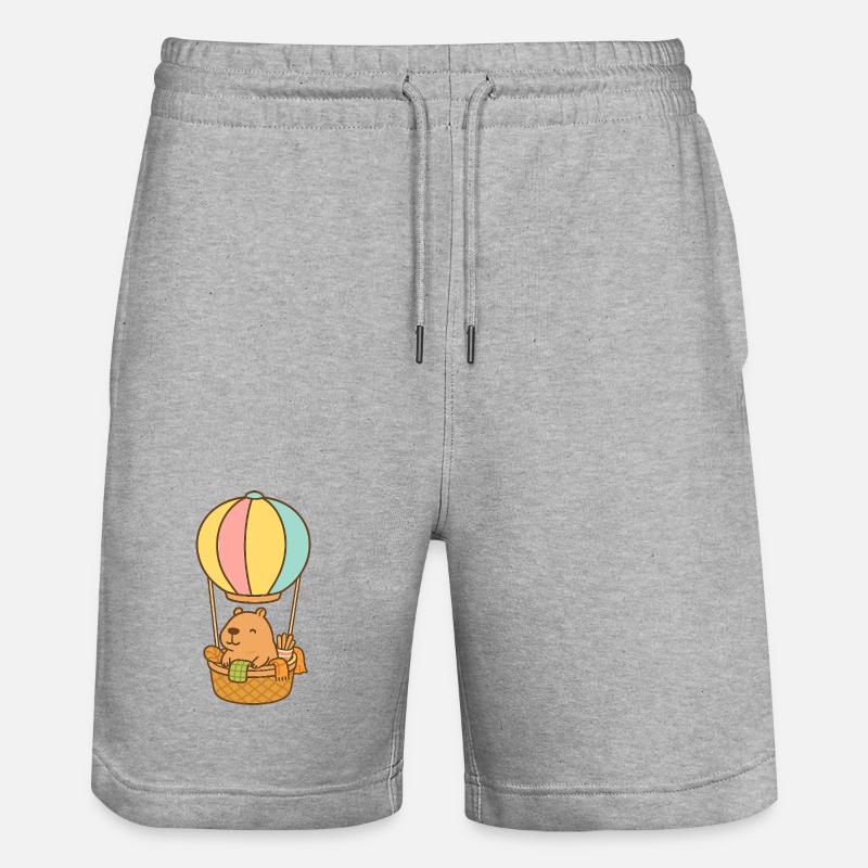 Capybara im Heißluftballon – süß & entspannt 🎈 - Stanley/Stella Unisex Bio Joggingshorts Trainer - Grau meliert