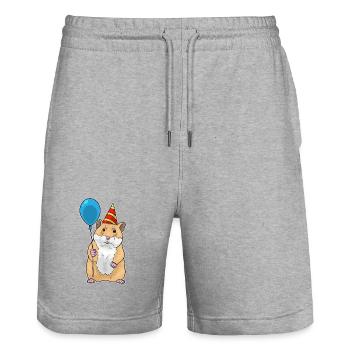 Hamster Birthday Balloon - Stanley/Stella Trainer Unisex Organic Jogging Shorts - heather grey - Front - Nik (191cm) & Marisol (170cm)