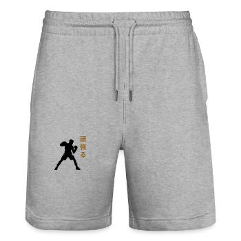 Boxen japanische Charaktere - Stanley/Stella Unisex Bio Joggingshorts Trainer  - Grau meliert - Vorne - Nik (191cm) & Marisol (170cm)