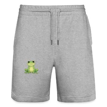 Grüner Kawaii-Frosch - Stanley/Stella Unisex Bio Joggingshorts Trainer  - Grau meliert - Vorne - Nik (191cm) & Marisol (170cm)