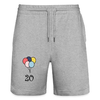20. 20e ANNIVERSAIRE. ANNIVERSAIRE 20 ANS. 20 ANS. - Short de jogging bio TRAINER Stanley/Stella unisexe - gris chiné - Devant - Nik (191cm) & Marisol (170cm)