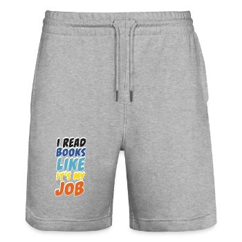 I Read Books Like It's My Job Reader Design - Stanley/Stella Trainer Unisex Organic Jogging Shorts - heather grey - Front - Nik (191cm) & Marisol (170cm)