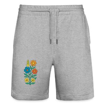 Fleurs de printemps colorées - Short de jogging bio TRAINER Stanley/Stella unisexe - gris chiné - Devant - Nik (191cm) & Marisol (170cm)