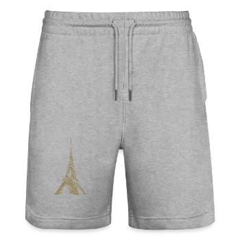 Eiffel Tower Paris minimalist landmark - Stanley/Stella Trainer Unisex Organic Jogging Shorts - heather grey - Front - Nik (191cm) & Marisol (170cm)