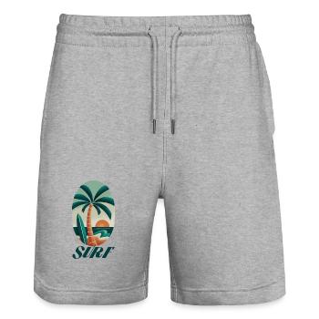 Palmier de surf et plage - Short de jogging bio TRAINER Stanley/Stella unisexe - gris chiné - Devant - Nik (191cm) & Marisol (170cm)