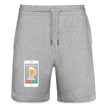 Bier Incoming Call Beer JGA Herren Männerabend - Stanley/Stella Trainer Unisex Organic Jogging Shorts - heather grey - Front - Nik (191cm) & Marisol (170cm)
