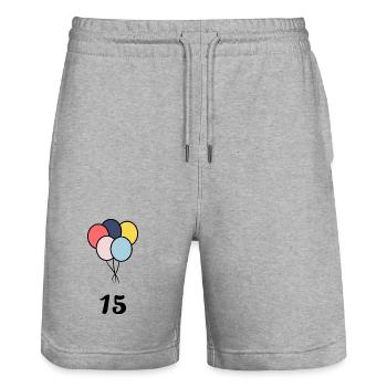 15. 15 YEARS. 15th ANNIVERSARY. 15 YEAR ANNIVERSARY. - Stanley/Stella Trainer Unisex Organic Jogging Shorts - heather grey - Front - Nik (191cm) & Marisol (170cm)
