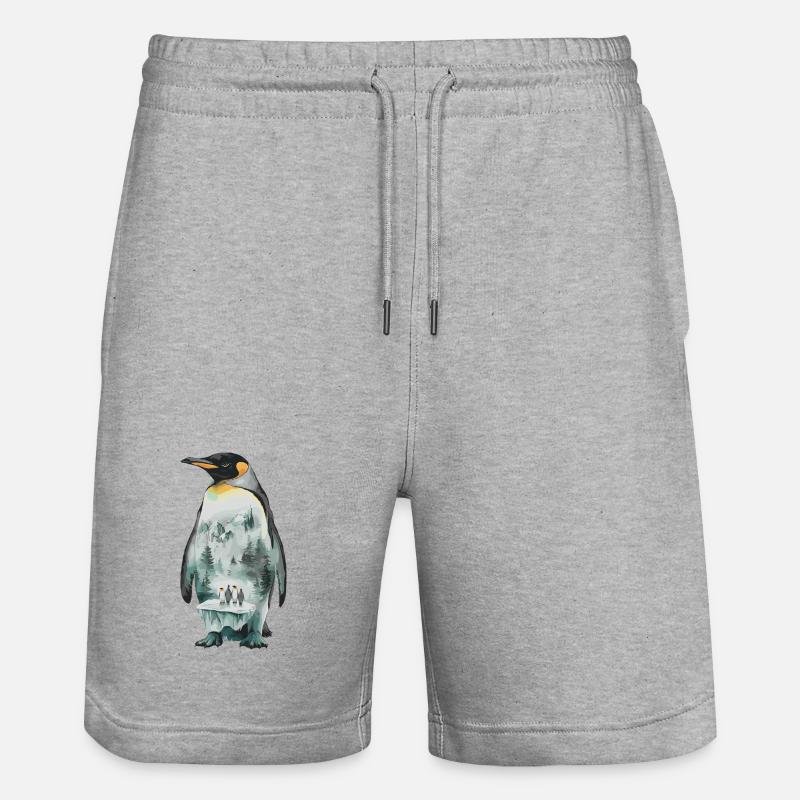 Pinguin Mit Landschaftsmotiv - Stanley/Stella Unisex Bio Joggingshorts Trainer  - Grau meliert
