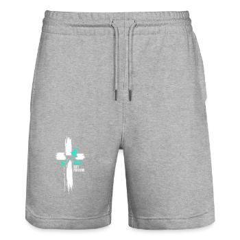Gnade statt Perfektion - Stanley/Stella Unisex Bio Joggingshorts Trainer  - Grau meliert - Vorne - Nik (191cm) & Marisol (170cm)