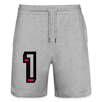 1. 1 JAHR. 1. JUBILÄUM. GEBURTSTAG 1 JAHR - Stanley/Stella Unisex Bio Joggingshorts Trainer  - Grau meliert - Vorne - Nik (191cm) & Marisol (170cm)