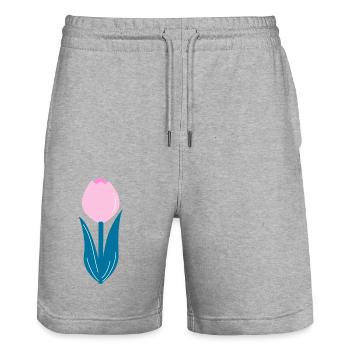 Pink tulip - Stanley/Stella Trainer Unisex Organic Jogging Shorts - heather grey - Front - Nik (191cm) & Marisol (170cm)