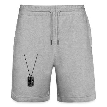 Trust Me I Am A Soldier Dog Tag Necklace Fighter - Stanley/Stella Trainer Unisex Organic Jogging Shorts - heather grey - Front - Nik (191cm) & Marisol (170cm)