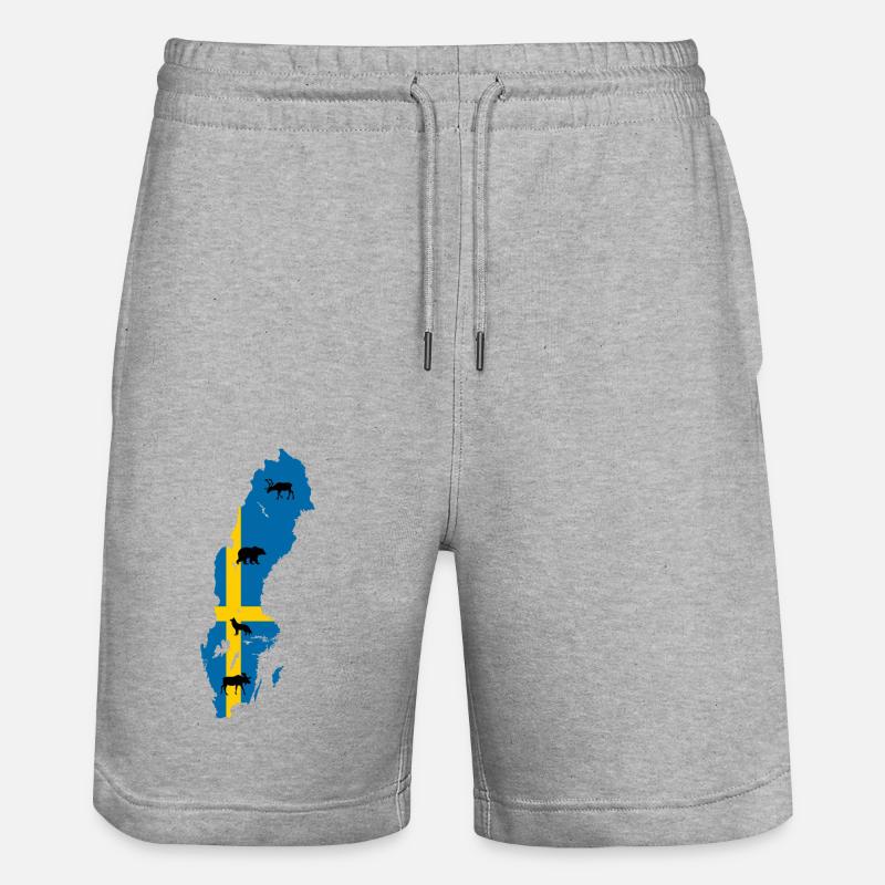 Suède Outline Card Orignal Loup Ours Renne Drapeau - Short de jogging bio TRAINER Stanley/Stella unisexe - gris chiné