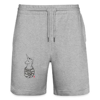 Licorne-L'hermite - Short de jogging bio TRAINER Stanley/Stella unisexe - gris chiné - Devant - Nik (191cm) & Marisol (170cm)