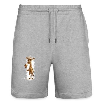 Girafe Bière Drôle - Short de jogging bio TRAINER Stanley/Stella unisexe - gris chiné - Devant - Nik (191cm) & Marisol (170cm)