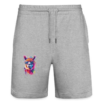 Alpaka Lama für Alpakaliebhaber - Stanley/Stella Unisex Bio Joggingshorts Trainer  - Grau meliert - Vorne - Nik (191cm) & Marisol (170cm)