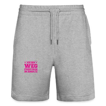 Aus dem Weg Friseurin im Einsatz Design - Stanley/Stella Unisex Bio Joggingshorts Trainer  - Grau meliert - Vorne - Nik (191cm) & Marisol (170cm)