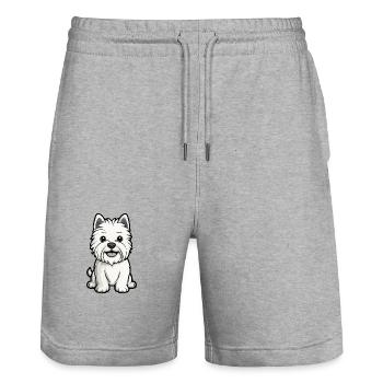 West Highland Terrier Dog Comic Baby - Stanley/Stella Trainer Unisex Organic Jogging Shorts - heather grey - Front - Nik (191cm) & Marisol (170cm)