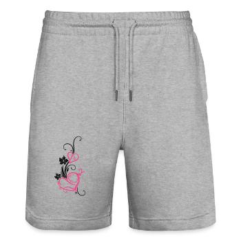 Zwei große Herzen mit Blumen, filigran - Stanley/Stella Unisex Bio Joggingshorts Trainer  - Grau meliert - Vorne - Nik (191cm) & Marisol (170cm)