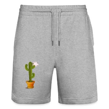 enchanting cactus in a flowerpot with flower - Stanley/Stella Trainer Unisex Organic Jogging Shorts - heather grey - Front - Nik (191cm) & Marisol (170cm)