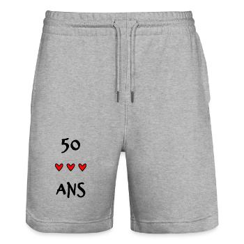 50. 50 JAHRE. 50-JÄHRIGES JUBILÄUM. 50-JÄHRIGES JUBILÄUM. - Stanley/Stella Unisex Bio Joggingshorts Trainer  - Grau meliert - Vorne - Nik (191cm) & Marisol (170cm)